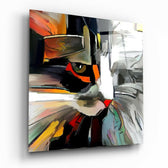Abstract Cat Glass Wall Art.