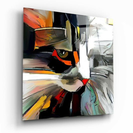 Abstract Cat Glass Wall Art.