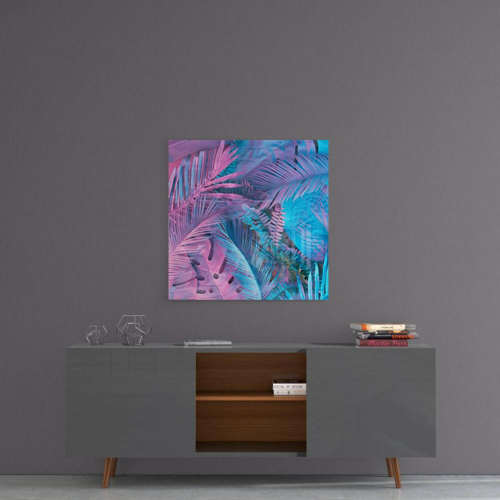 Tropical Leaves Glass Wall Art.