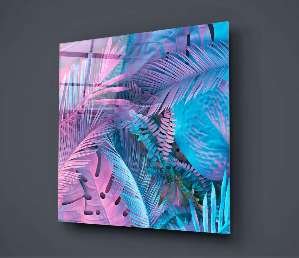 Tropical Leaves Glass Wall Art.