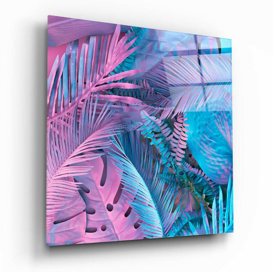 Tropical Leaves Glass Wall Art.