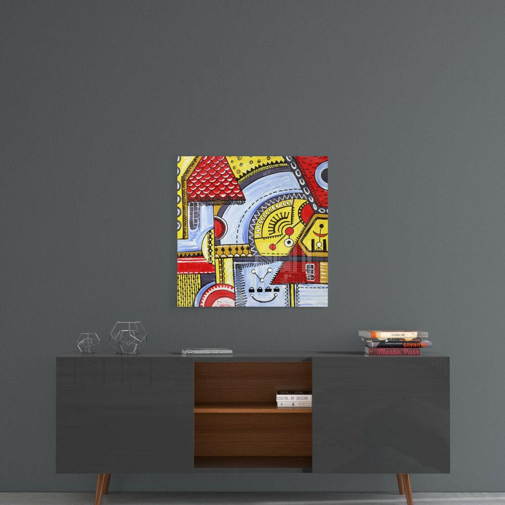 Abstract Houses Glass Wall Art.