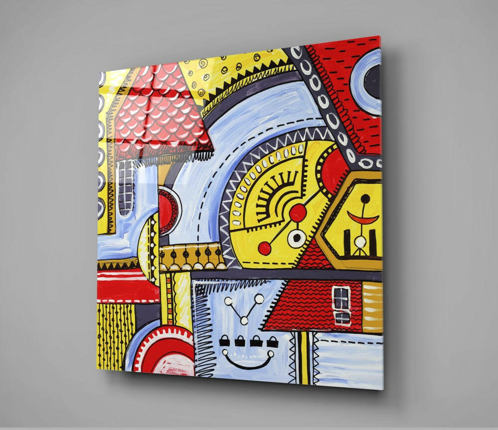 Abstract Houses Glass Wall Art.