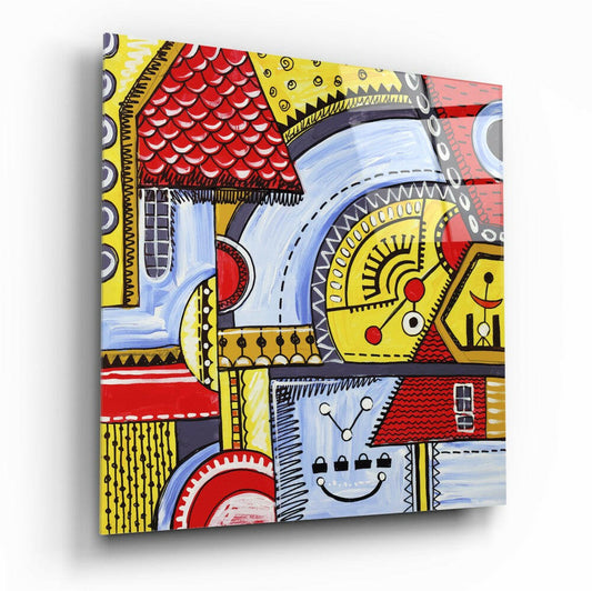 Abstract Houses Glass Wall Art.