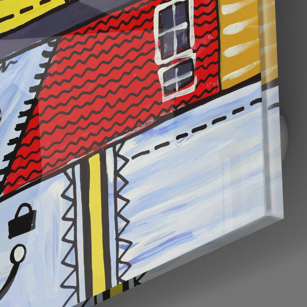 Abstract Houses Glass Wall Art.