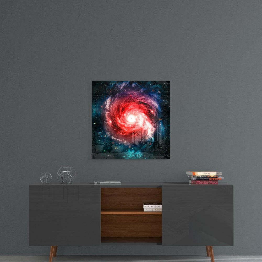 Space Red Infinity Glass Wall Art.
