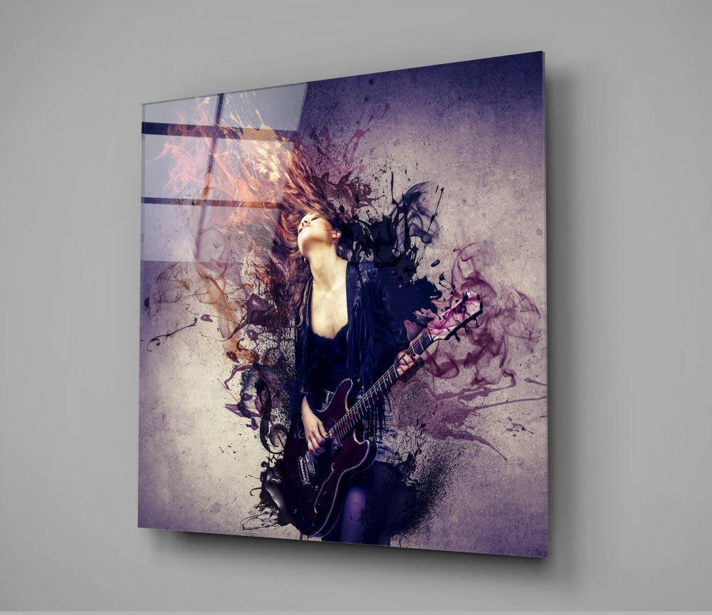 Woman and Guitar Glass Wall Art.
