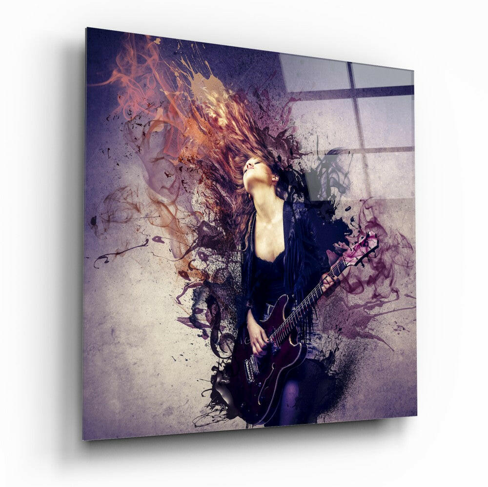 Woman and Guitar Glass Wall Art.
