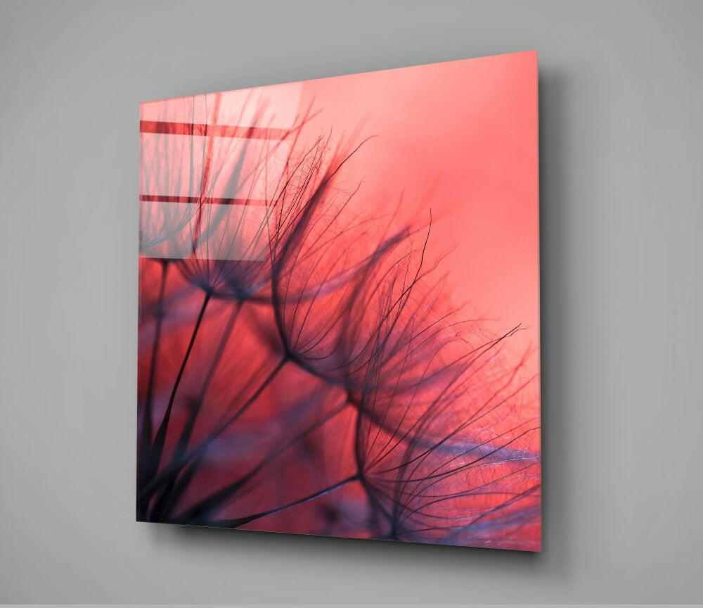 Red Dandelion Glass Wall Art.