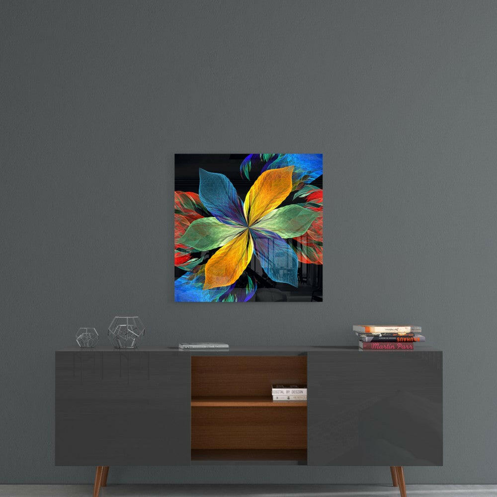 Colorful Leaves Flower Glass Wall Art.