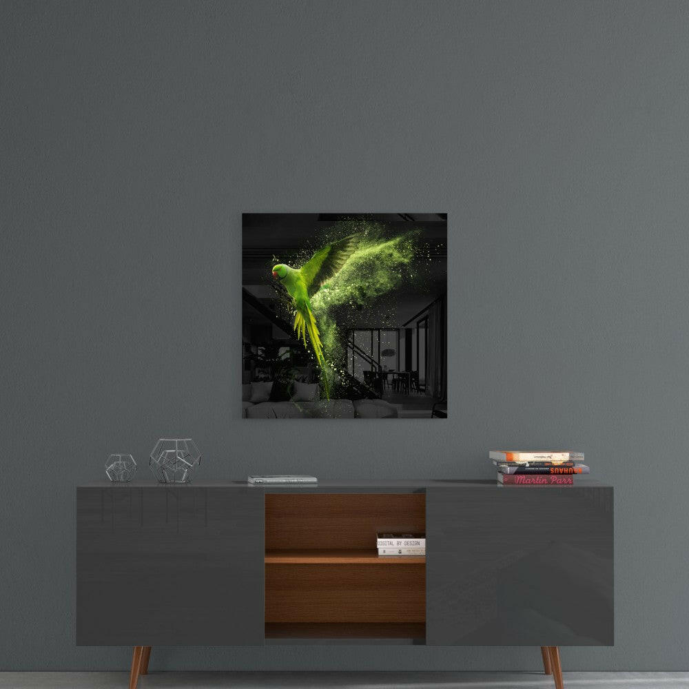 Green Parrot Glass Wall Art.