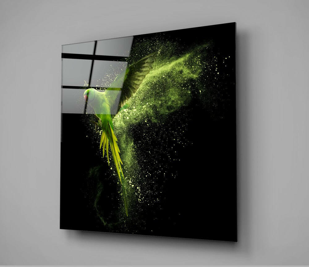 Green Parrot Glass Wall Art.