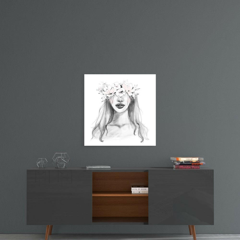 Flower Crowned Woman Glass Wall Art.
