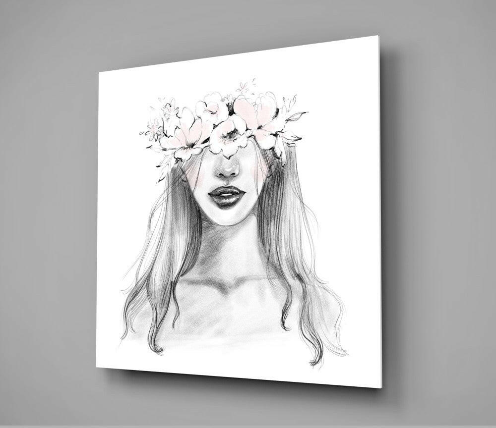 Flower Crowned Woman Glass Wall Art.