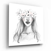 Flower Crowned Woman Glass Wall Art.