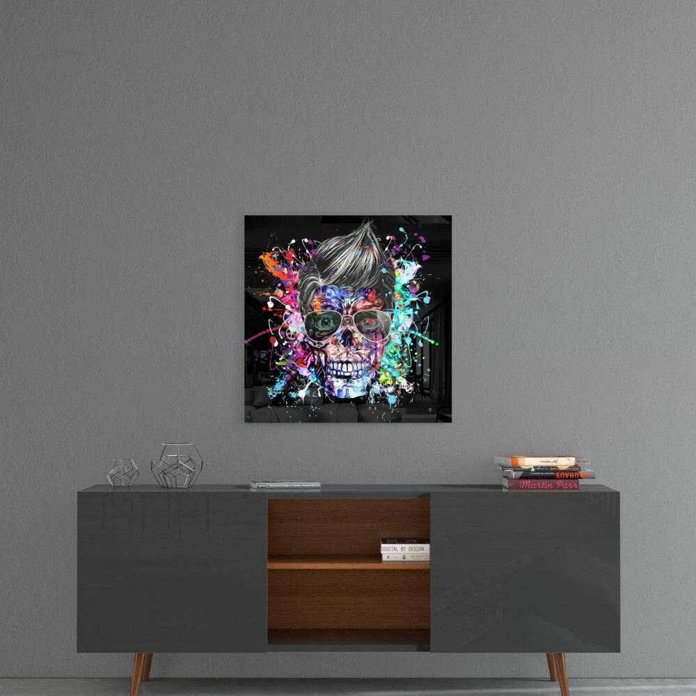 Colors and Skull Glass Wall Art.