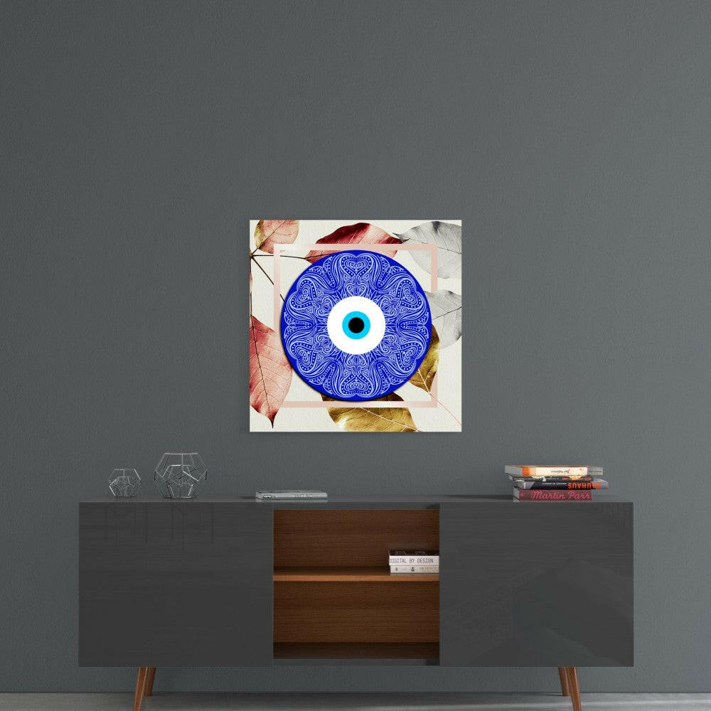 Blue Modern Evil Eye Bead Glass Wall Art.