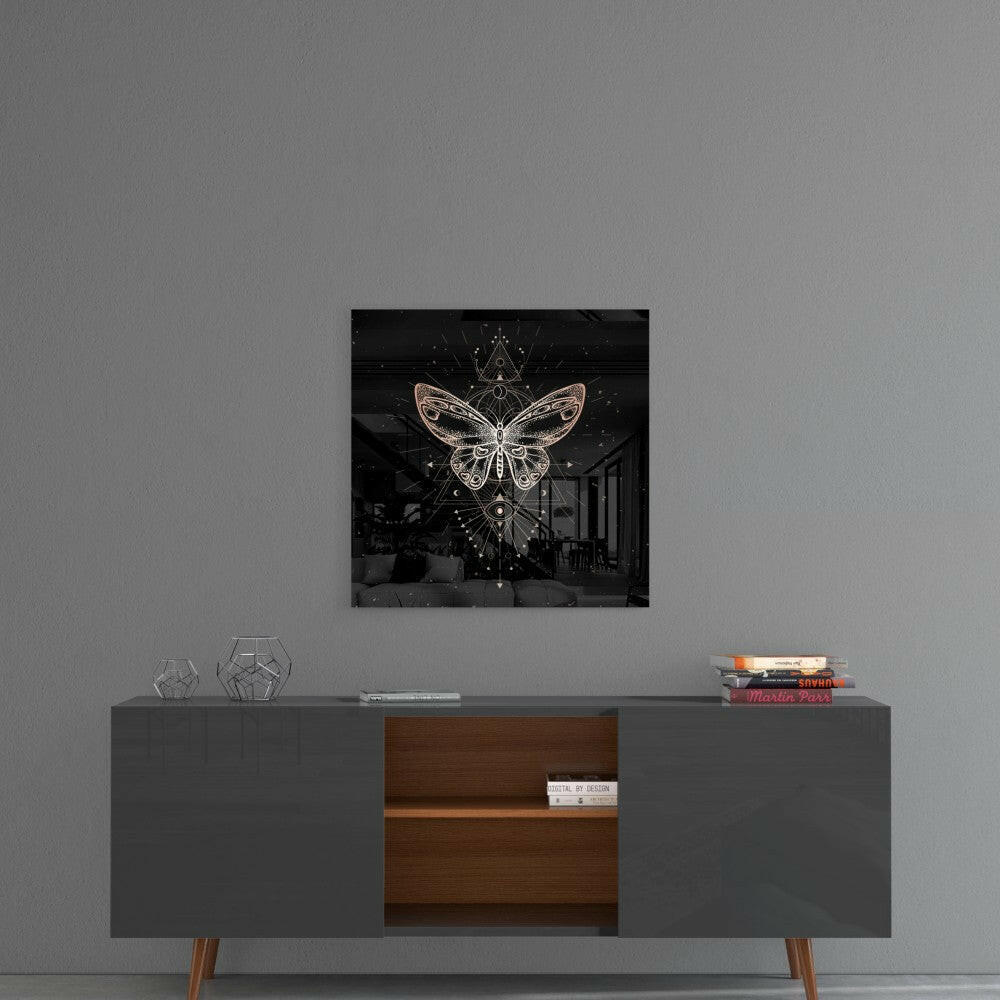 Da Vinci Style Butterfly Glass Wall Art.