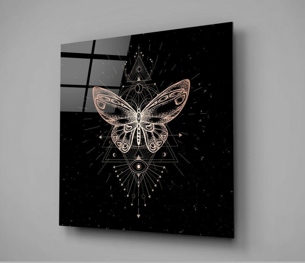 Da Vinci Style Butterfly Glass Wall Art.