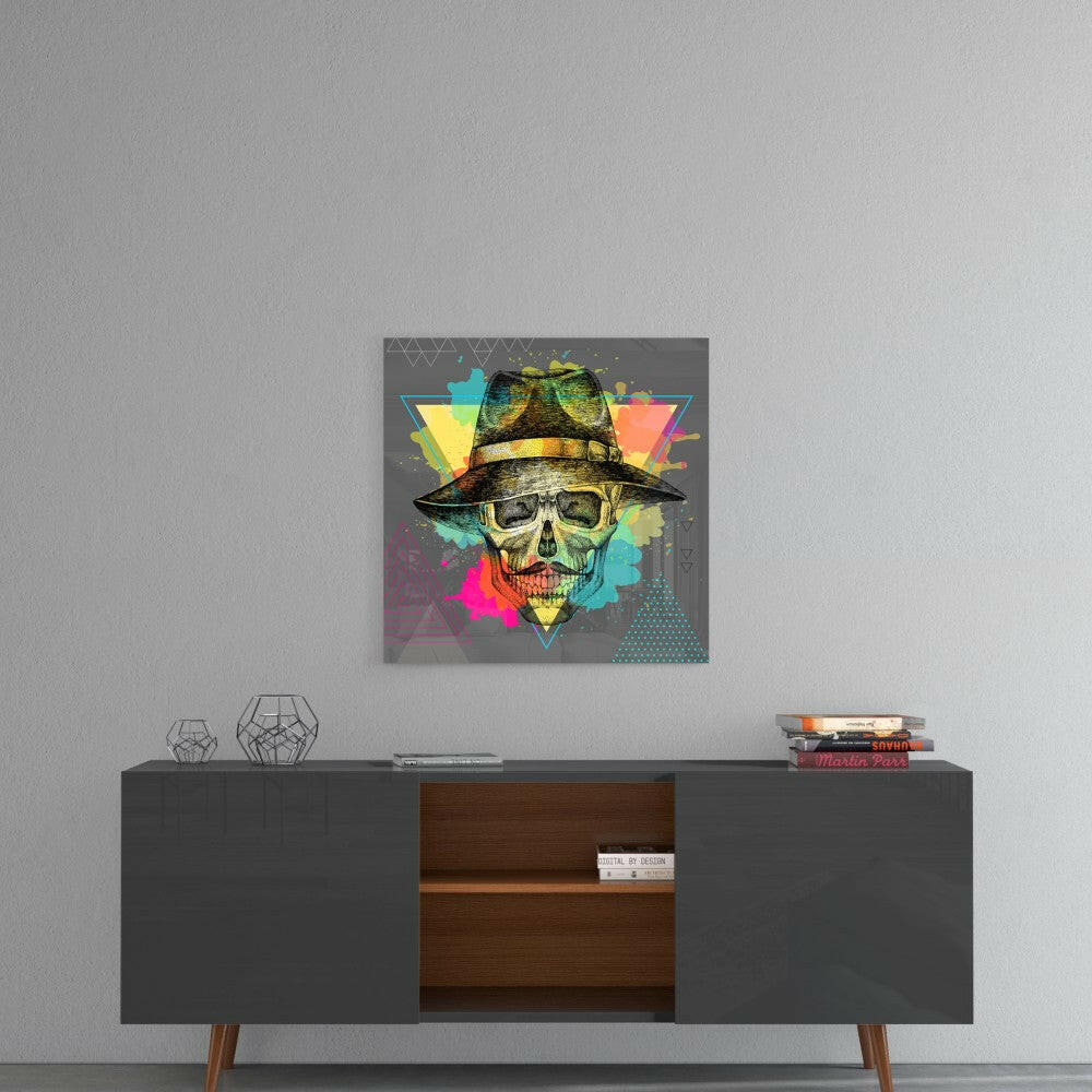 Skull - Never Without a Hat Glass Wall Art.