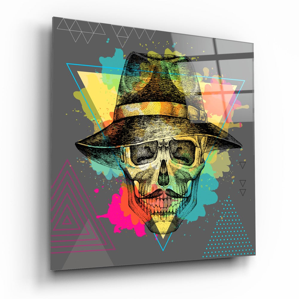 Skull - Never Without a Hat Glass Wall Art | Insigne Art Design