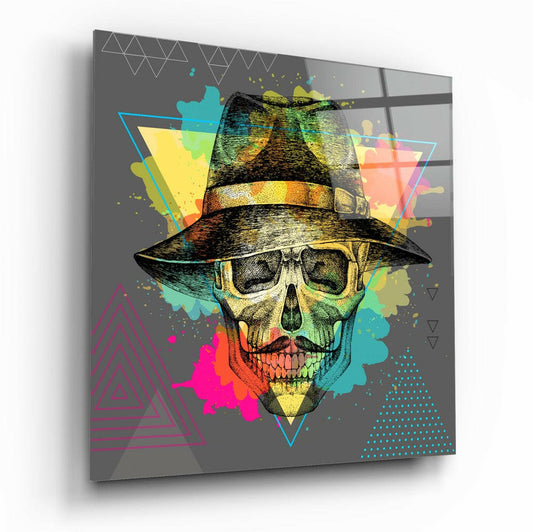Skull - Never Without a Hat Glass Wall Art.