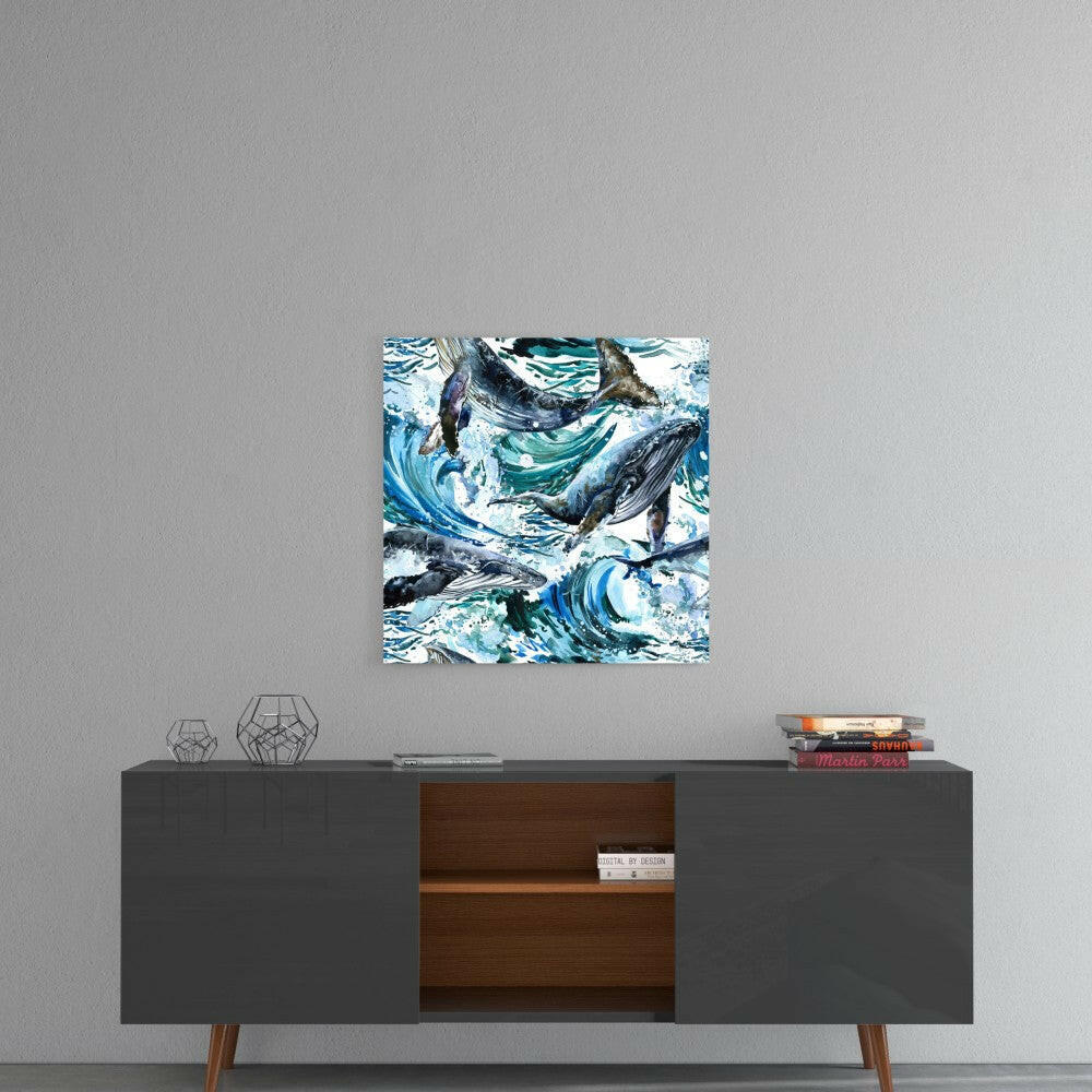 Dance of the Whales Glass Wall Art.
