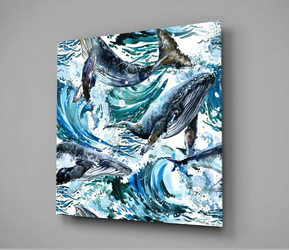 Dance of the Whales Glass Wall Art.