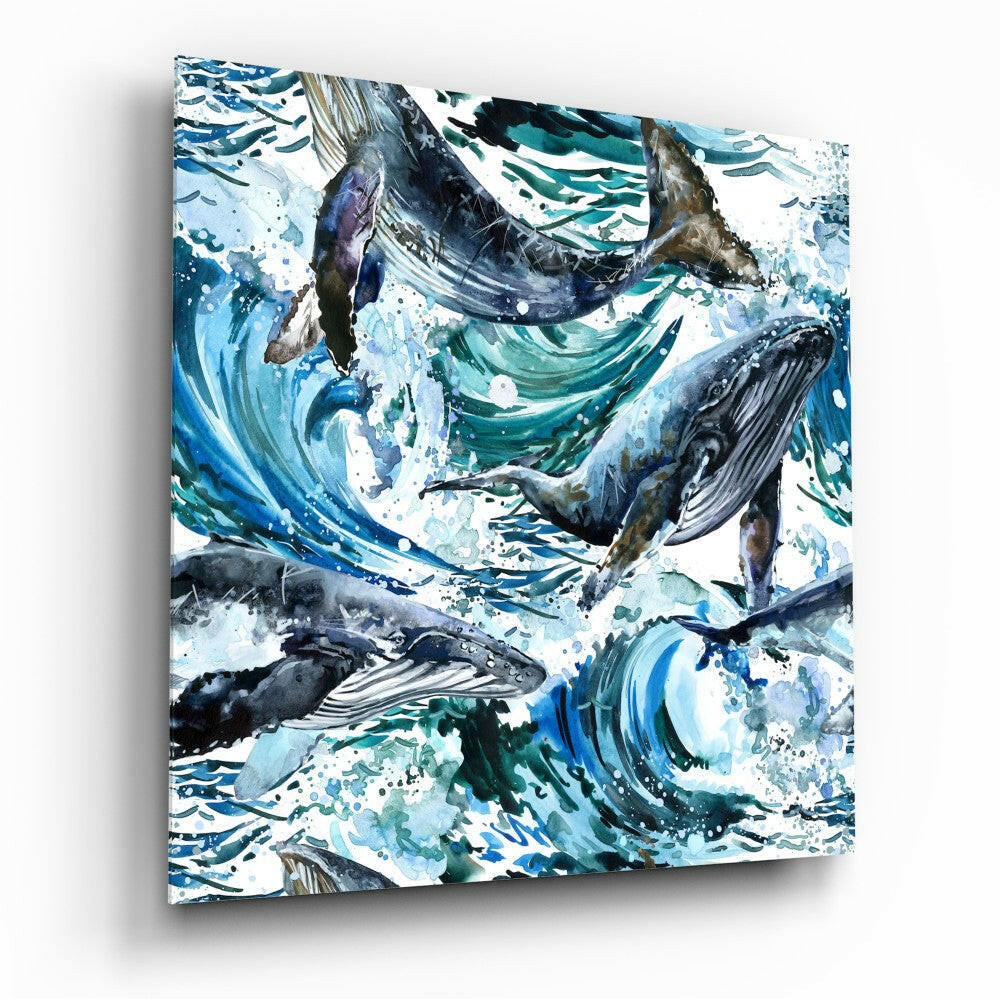 Dance of the Whales Glass Wall Art.