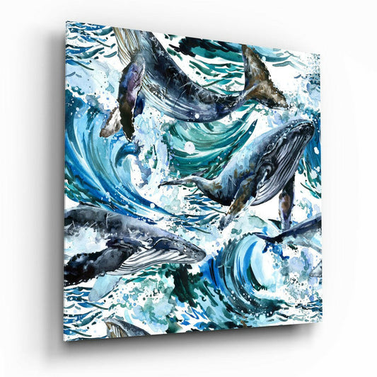 Dance of the Whales Glass Wall Art.