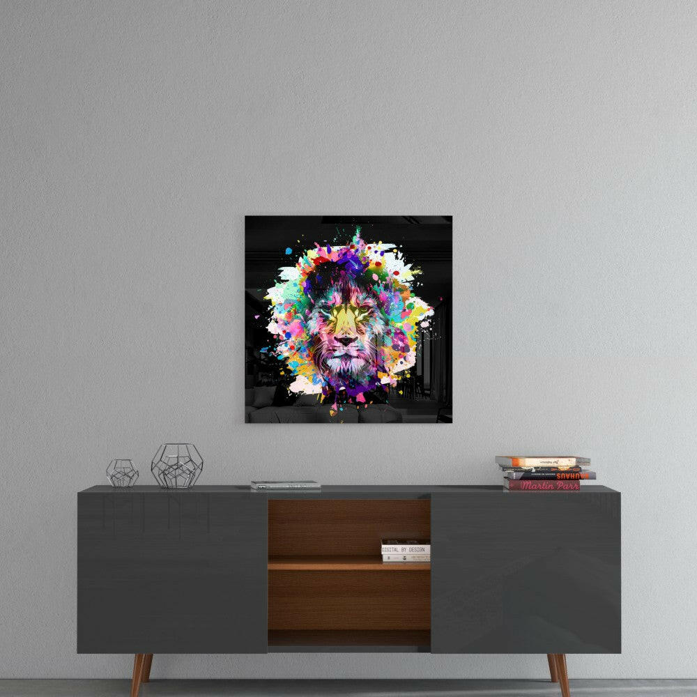 Colored Fury of the Lion Glass Wall Art.