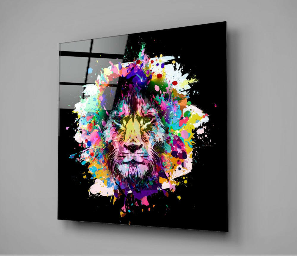 Colored Fury of the Lion Glass Wall Art.