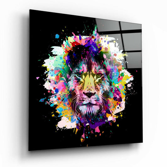 Colored Fury of the Lion Glass Wall Art.