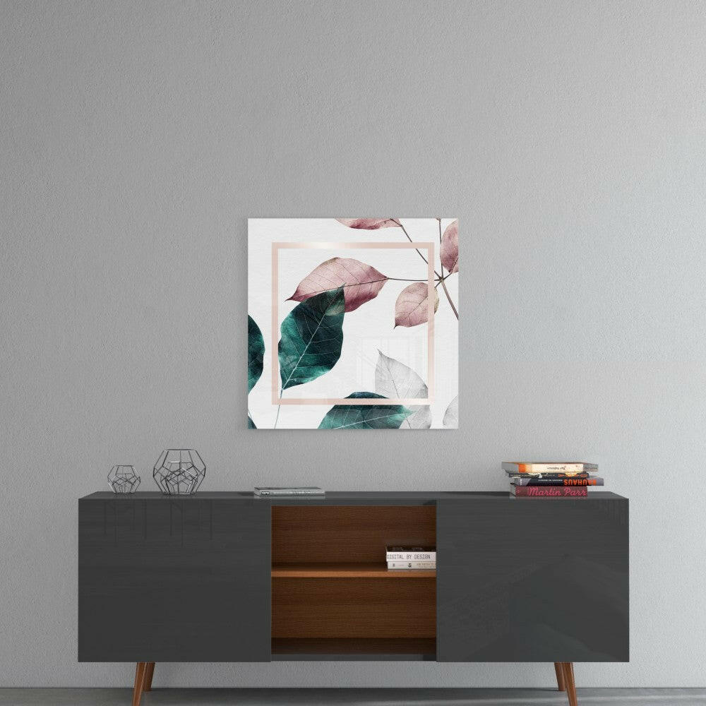 Scandinavian Style Leaves Glass Wall Art.