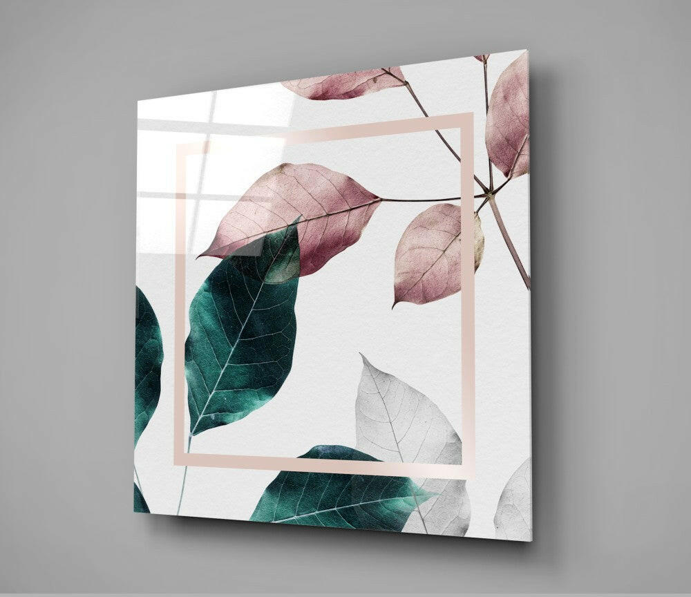 Scandinavian Style Leaves Glass Wall Art.