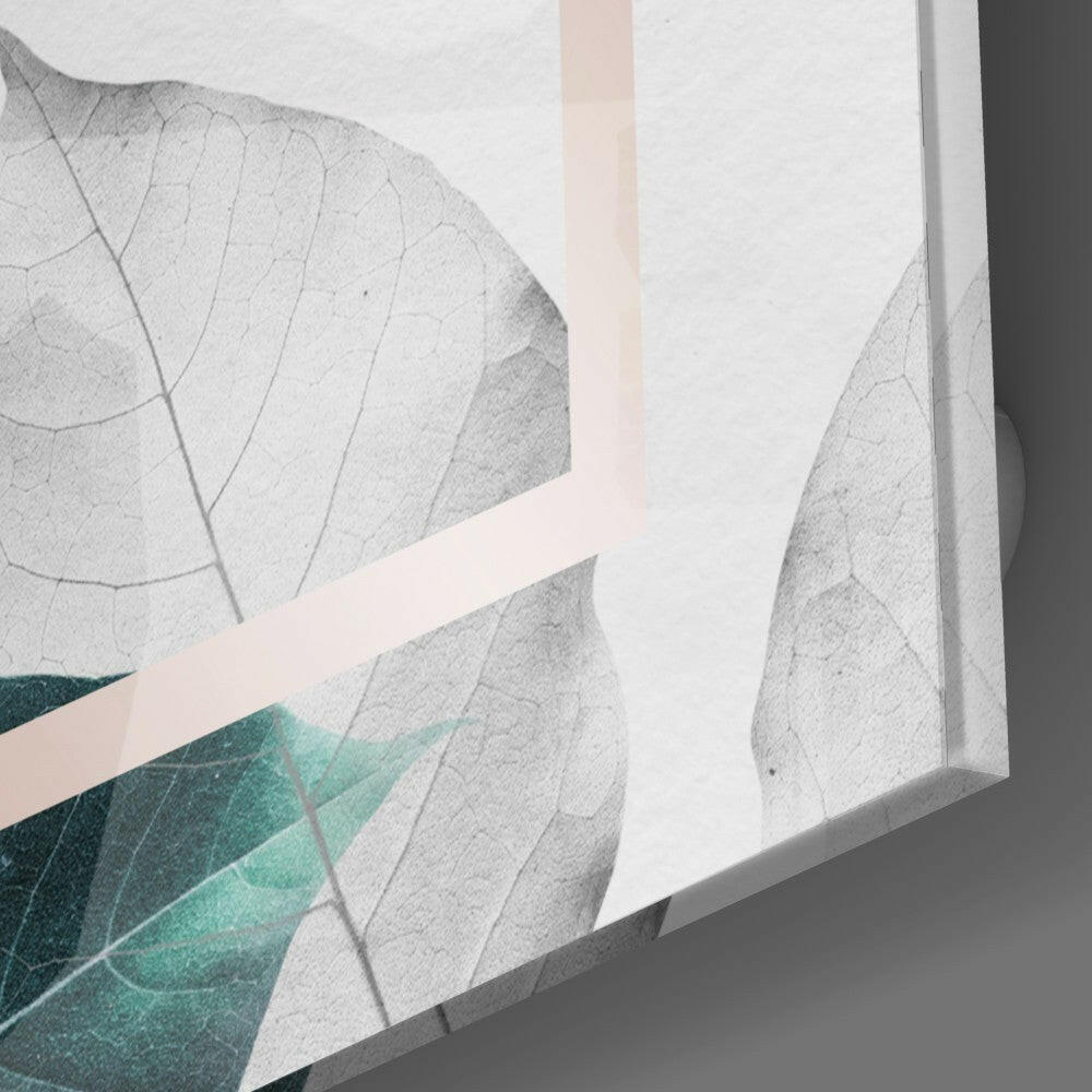 Scandinavian Style Leaves Glass Wall Art.