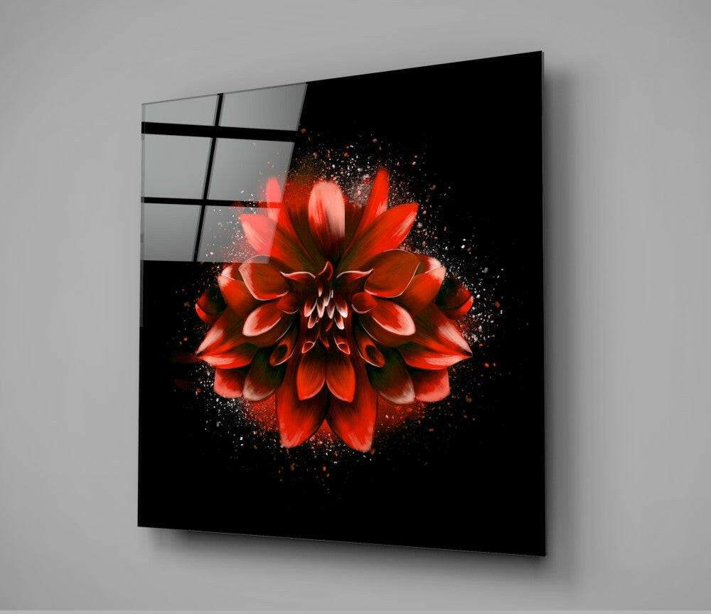 Red Lotus Glass Wall Art.