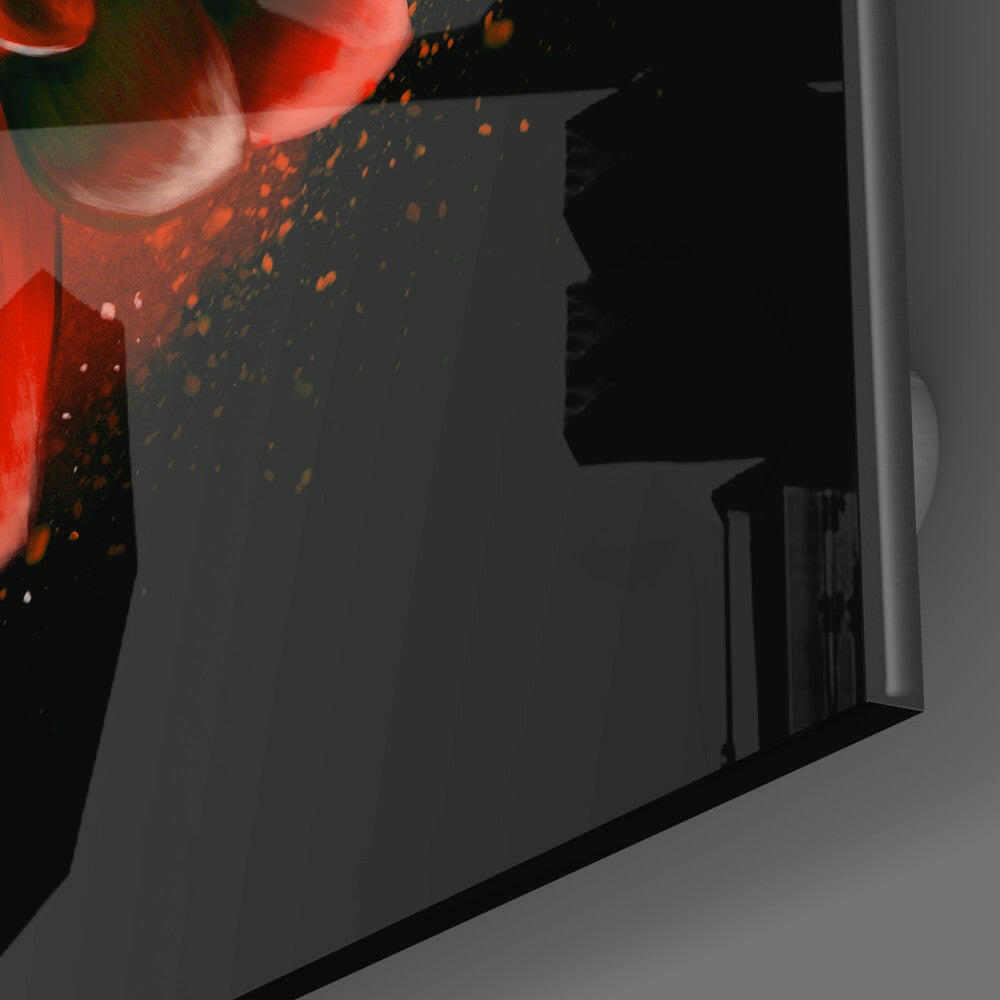 Red Lotus Glass Wall Art.