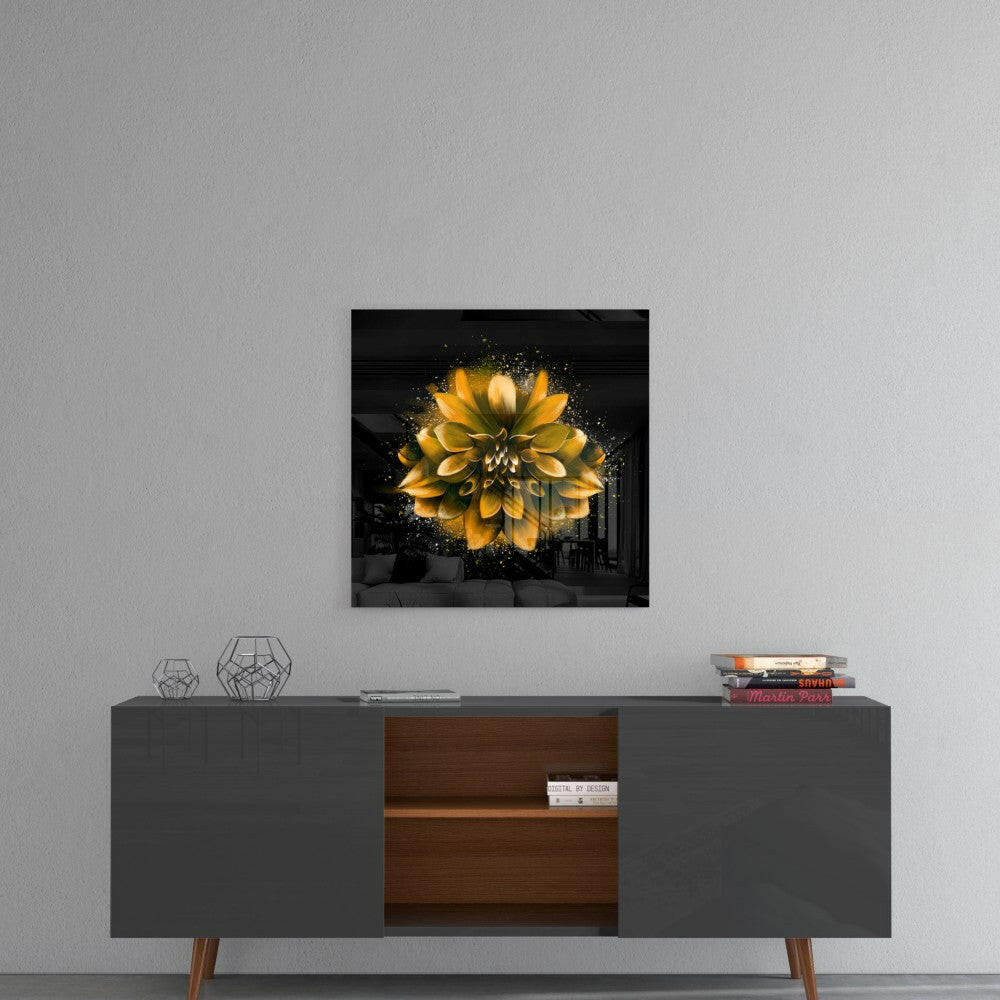 Yellow Lotus Glass Wall Art.