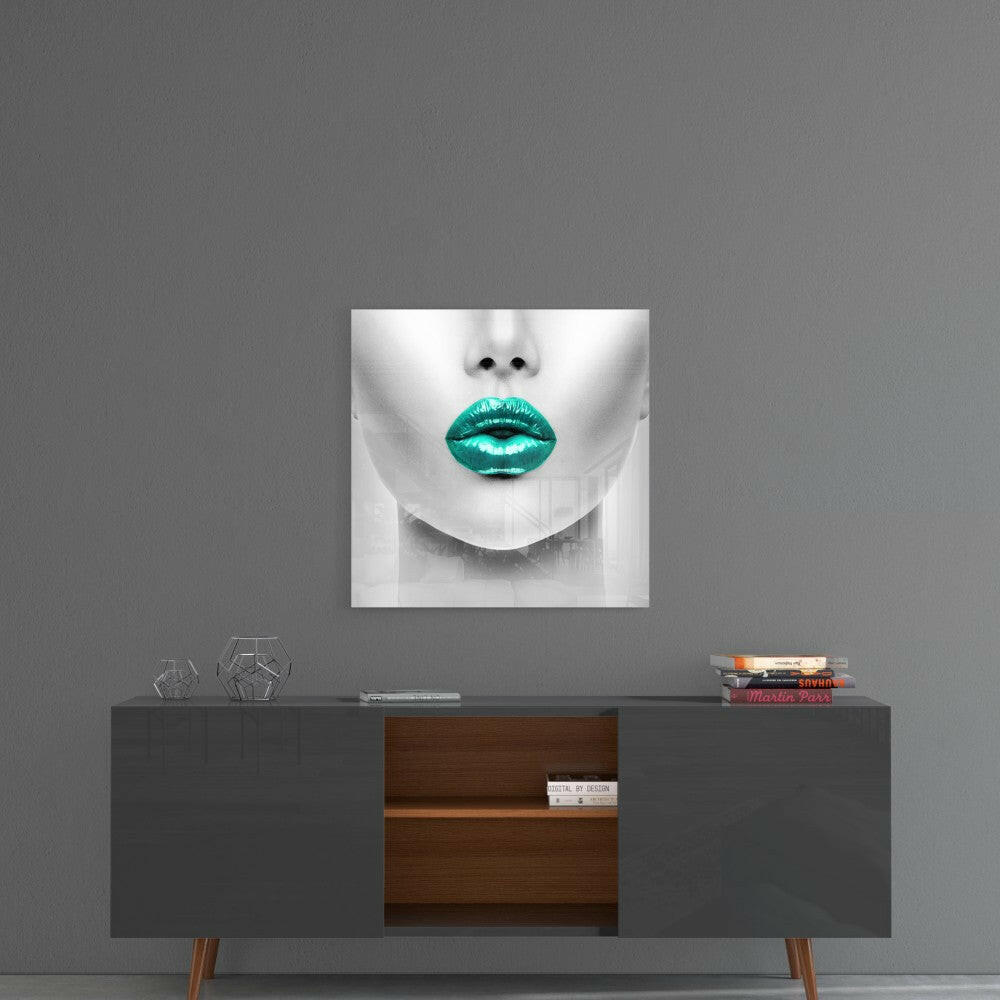 Emerald Lips Glass Wall Art.
