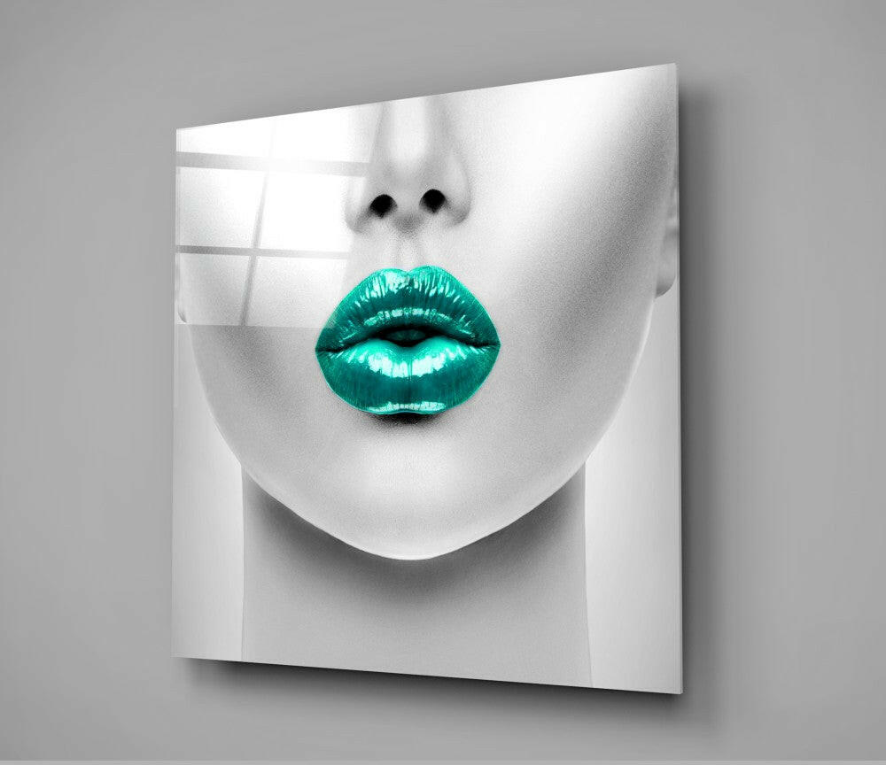 Emerald Lips Glass Wall Art.