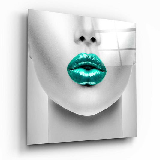 Emerald Lips Glass Wall Art.