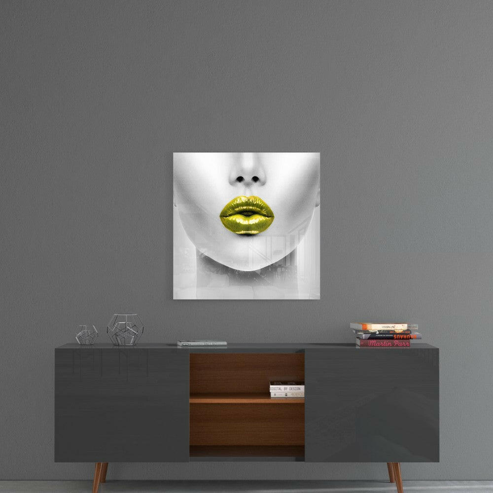 Gold Lips Glass Wall Art.