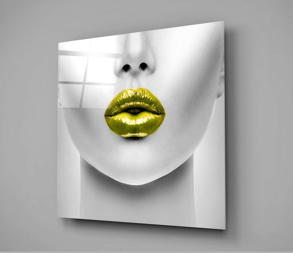 Gold Lips Glass Wall Art.