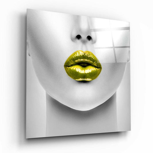 Gold Lips Glass Wall Art.