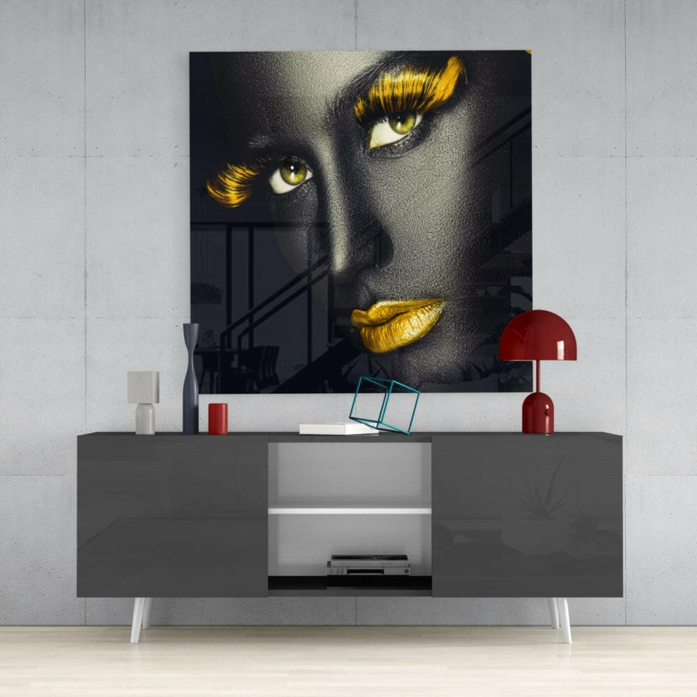 Yellow Lashes Glass Wall Art.
