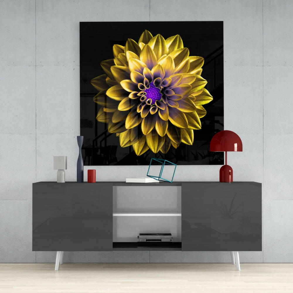 Yellow Flower Glass Wall Art.