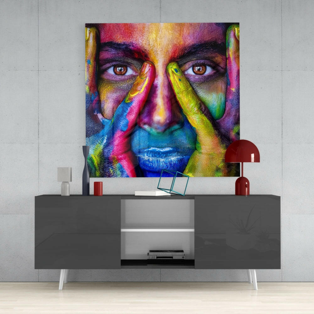 Painted Face Glass Wall Art.