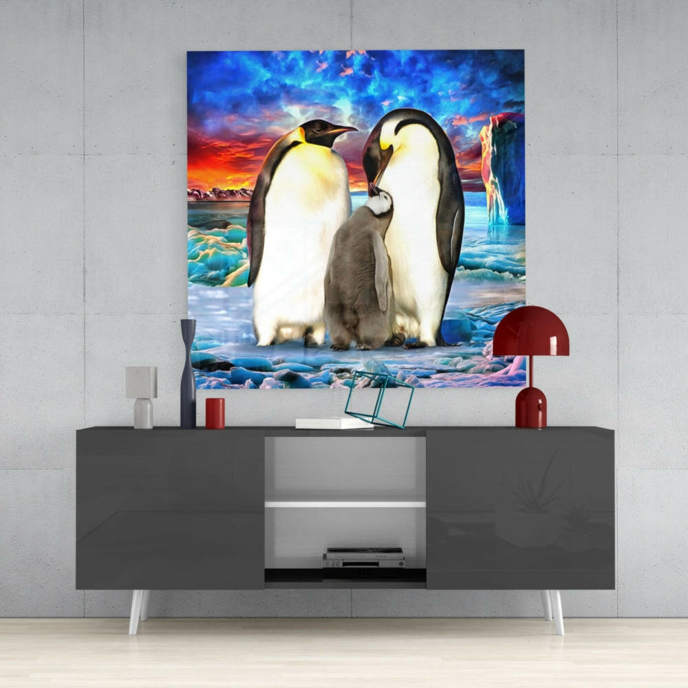 Penguin Family Glass Wall Art.
