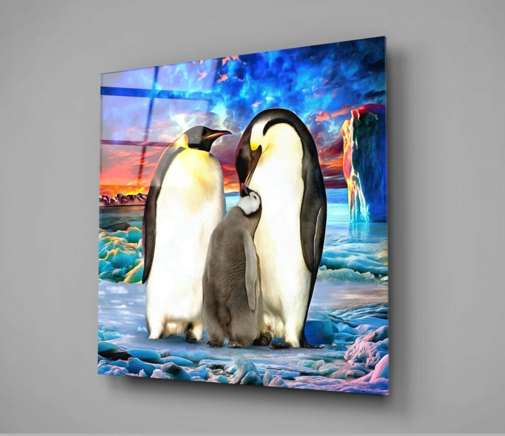 Penguin Family Glass Wall Art.